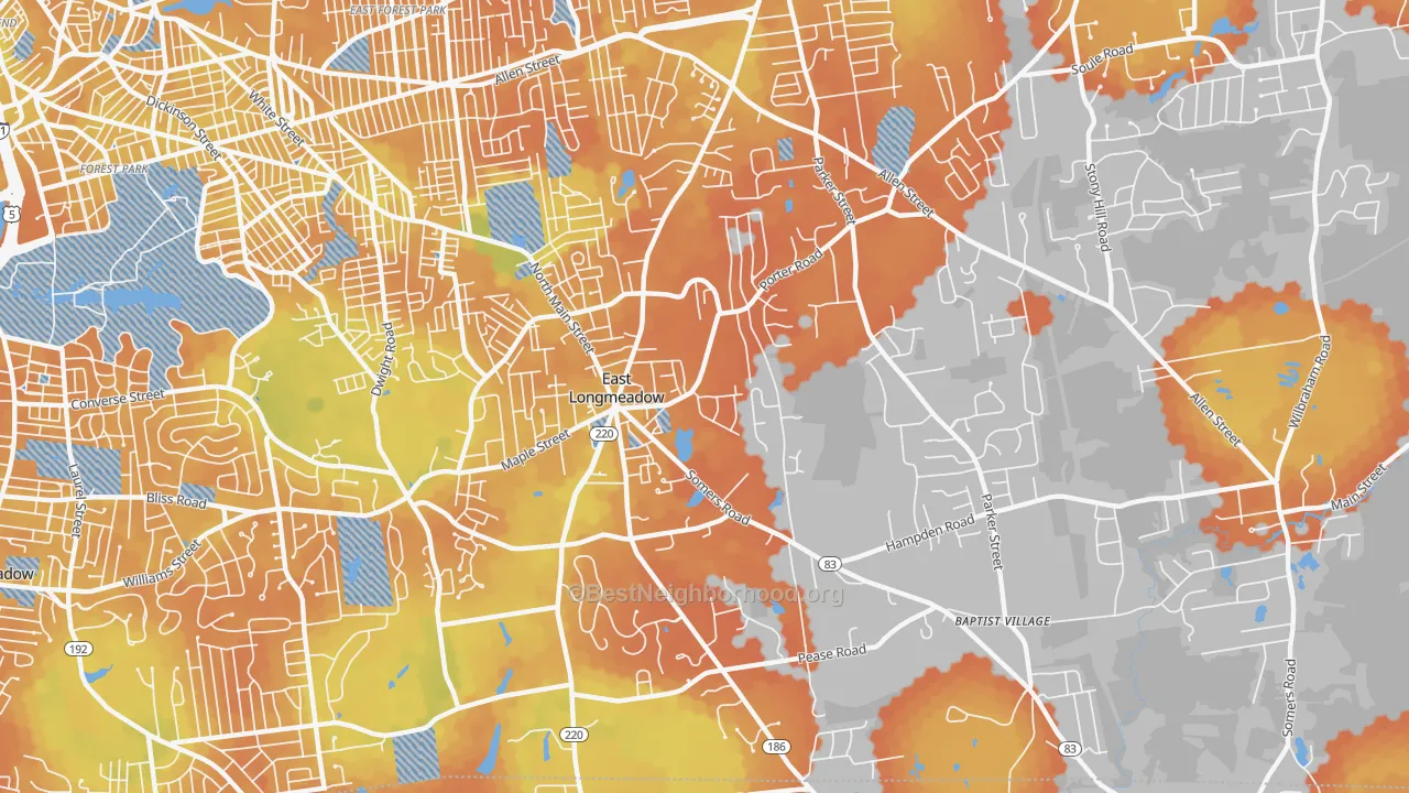 Bike Grade map of East Longmeadow, MA