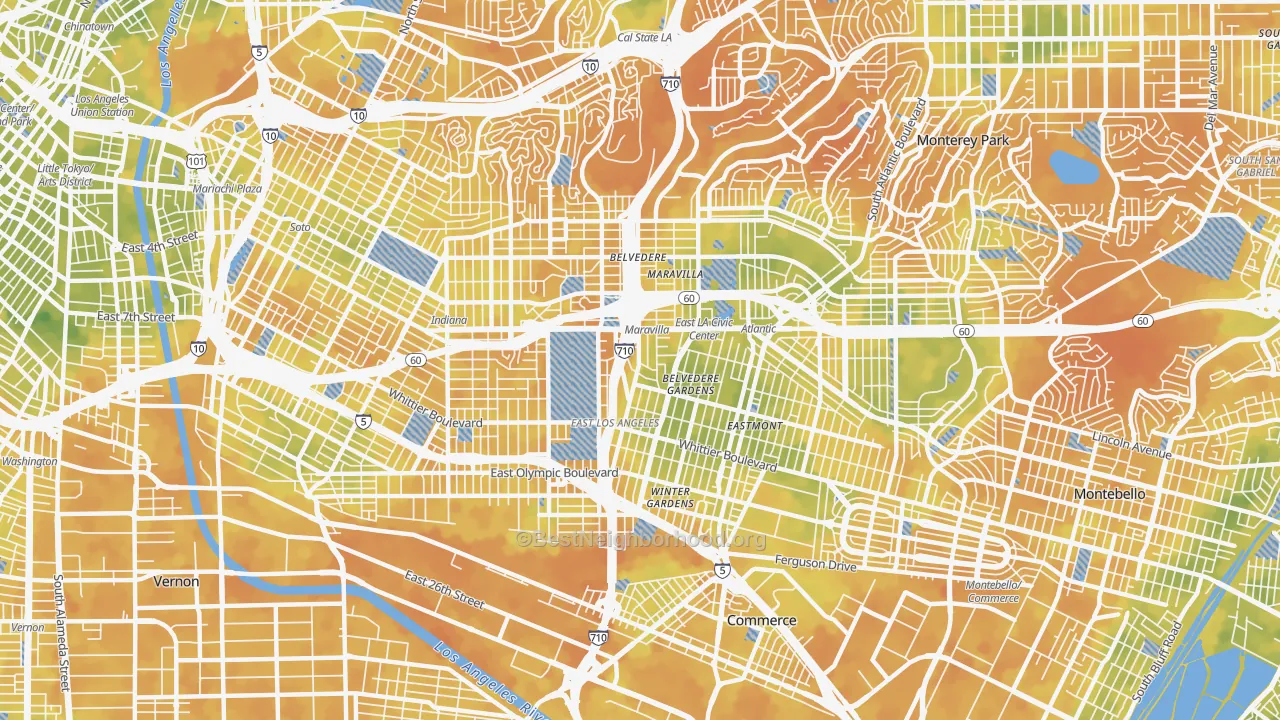 Bike Grade map of East Los Angeles, CA