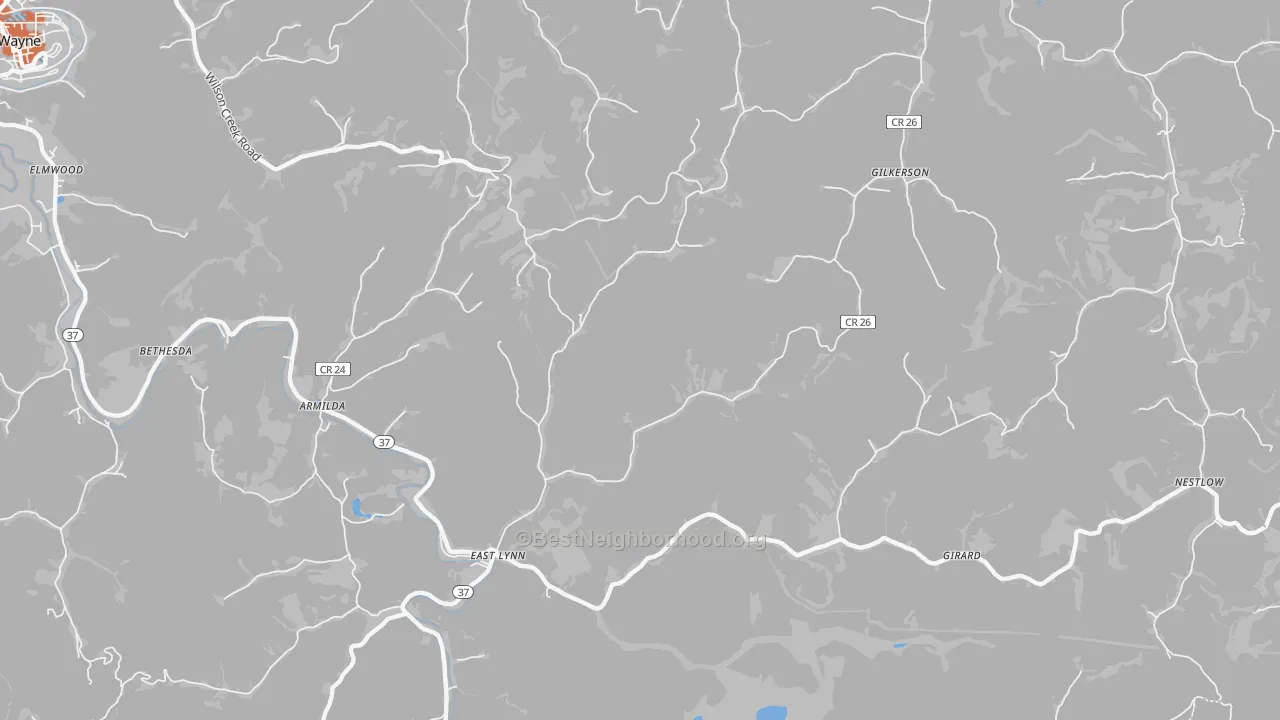Bike Grade map of East Lynn, WV