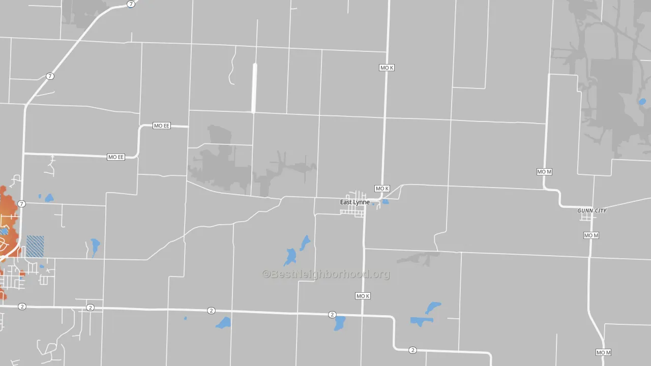 Bike Grade map of East Lynne, MO