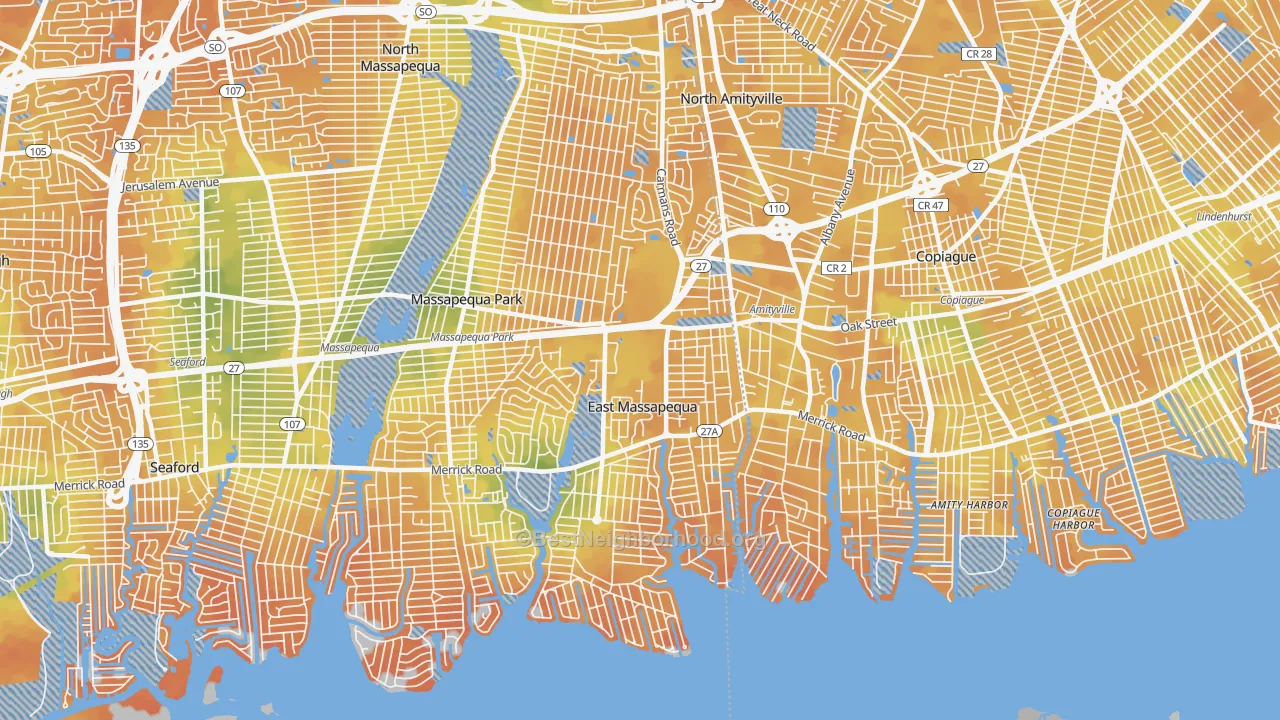 Bike Grade map of East Massapequa, NY