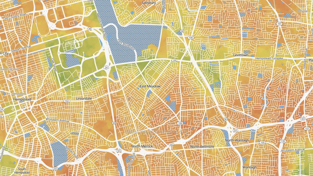 Bike Grade map of East Meadow, NY