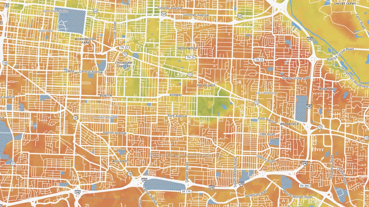 Bike Grade map of East Memphis-Colonial-Yorkshire, Memphis, TN