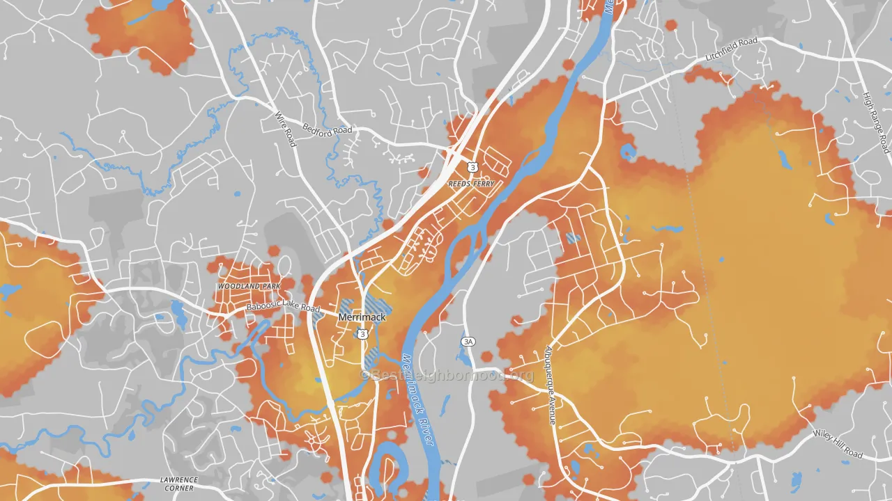Bike Grade map of East Merrimack, NH