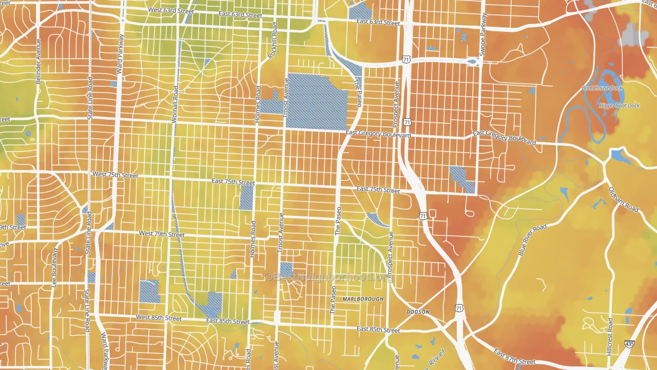 Bike Grade map of East Meyer, Kansas City, MO