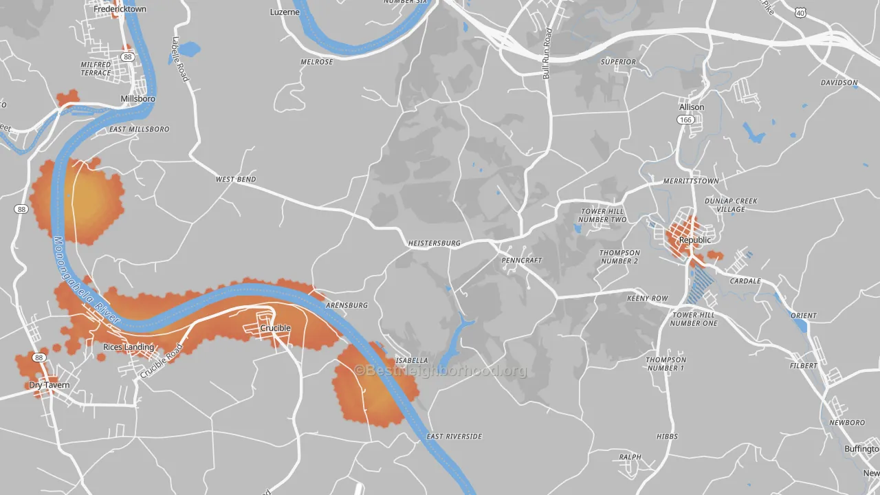 Bike Grade map of East Millsboro, PA