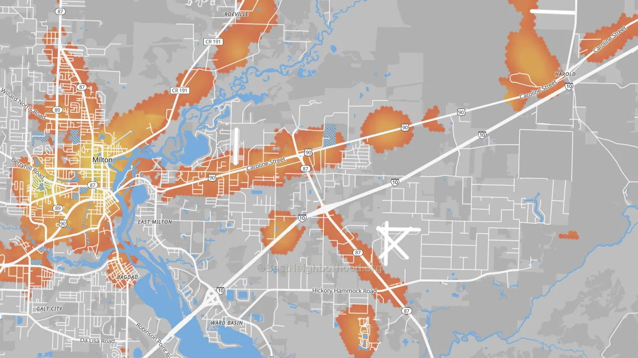 Bike Grade map of East Milton, FL
