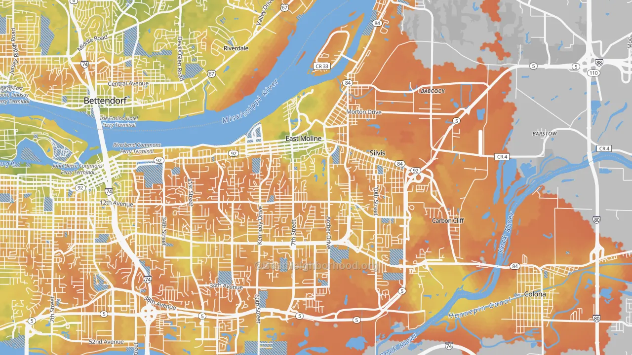Bike Grade map of East Moline, IL
