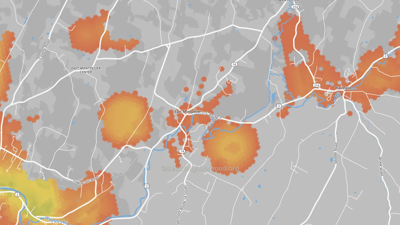 Bike Grade map of East Montpelier, VT