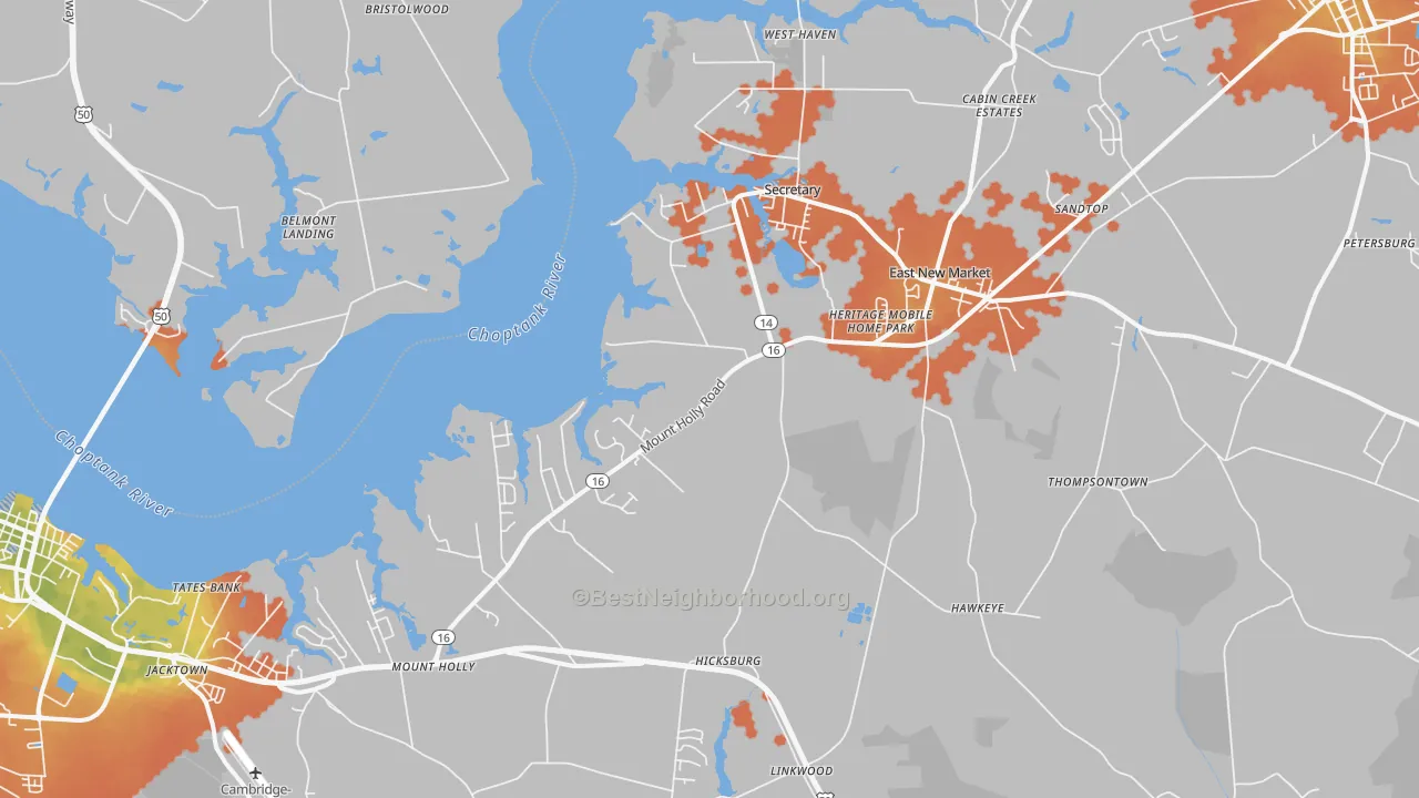 Bike Grade map of East New Market, MD