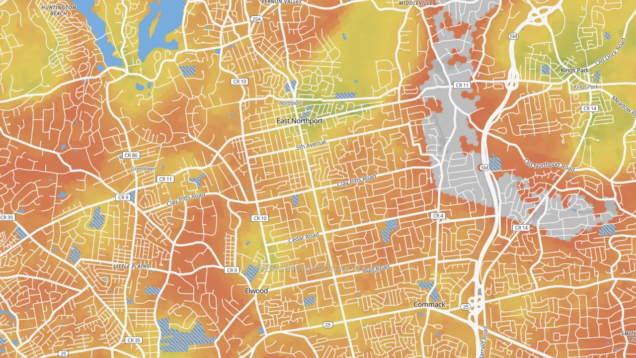 Bike Grade map of East Northport, NY