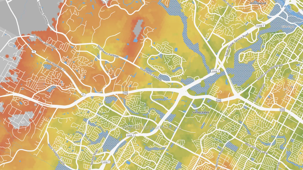 Bike Grade map of East Oak Hill, Austin, TX
