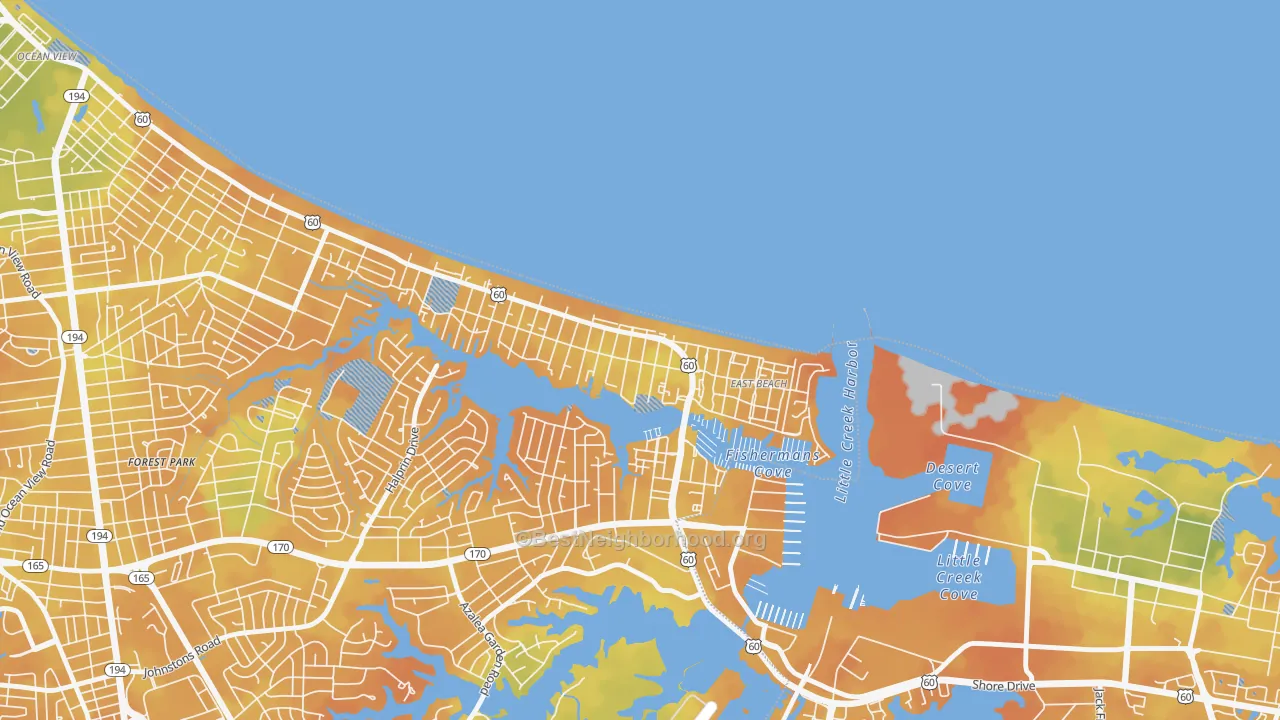 Bike Grade map of East Ocean View, Norfolk, VA