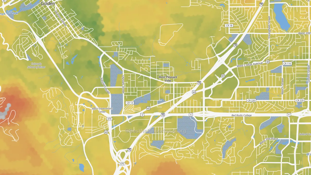 Bike Grade map of East Old Golden Road, West Pleasant View, CO
