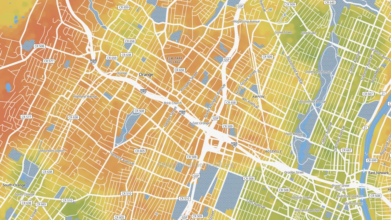 Bike Grade map of East Orange, NJ