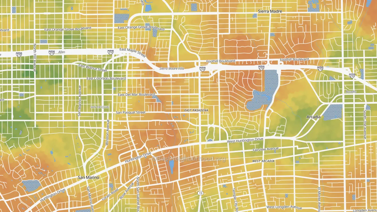 Bike Grade map of East Pasadena, CA