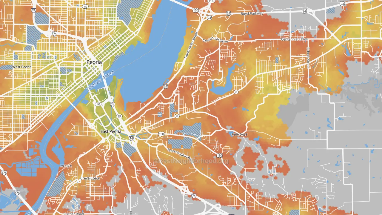 Bike Grade map of East Peoria, IL