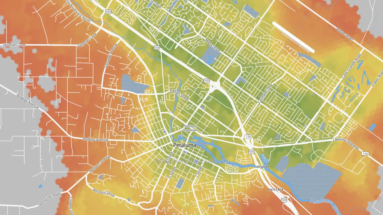 Bike Grade map of East Petaluma, Petaluma, CA
