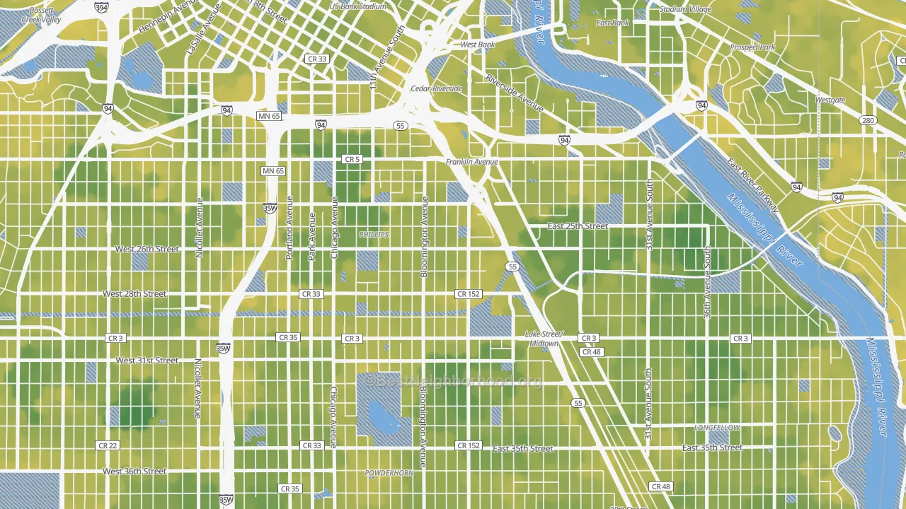 Bike Grade map of East Phillips, Minneapolis, MN