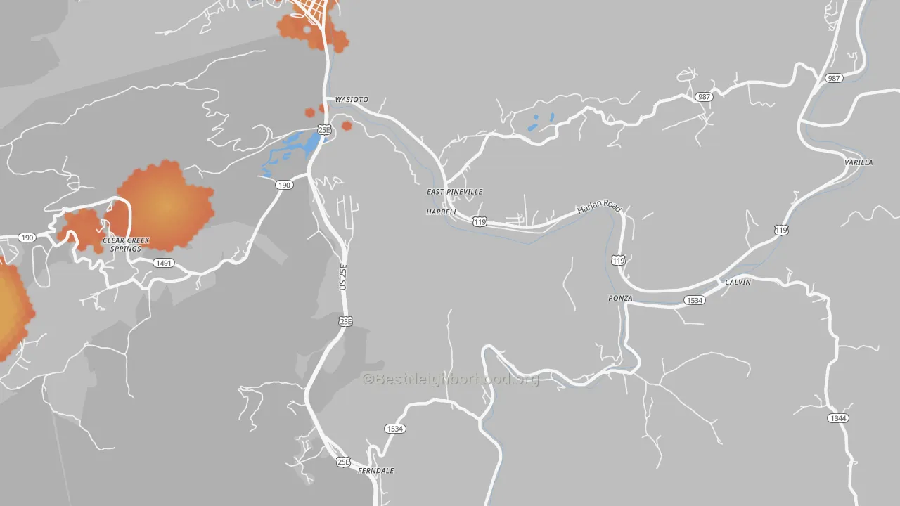 Bike Grade map of East Pineville, KY