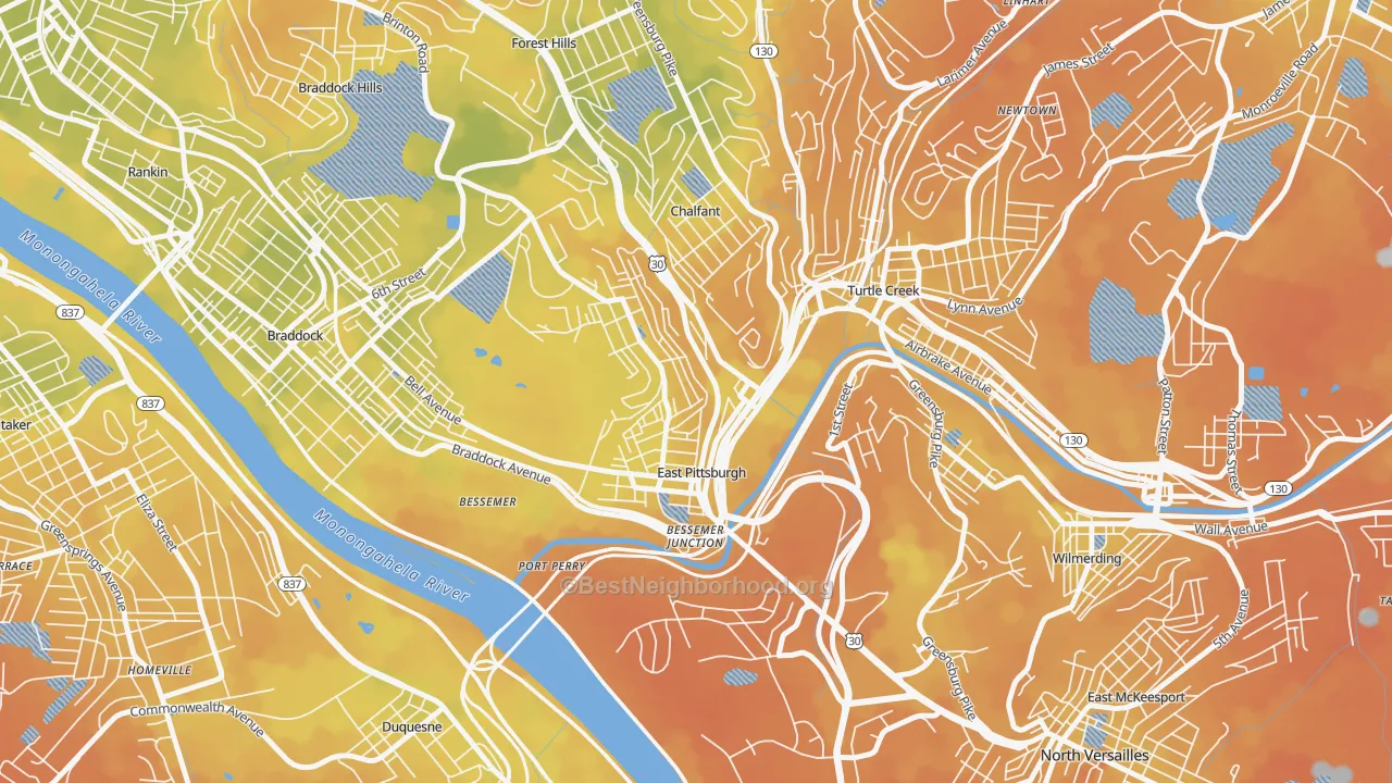 Bike Grade map of East Pittsburgh, PA