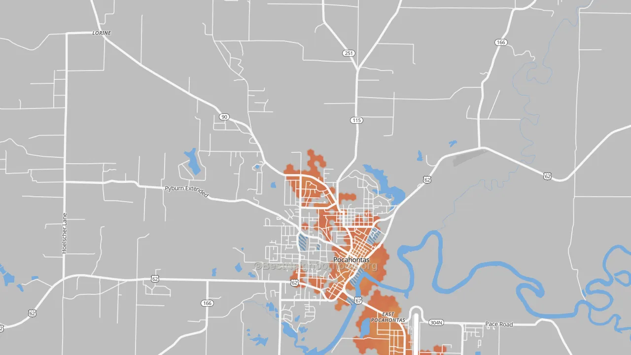 Bike Grade map of East Pocahontas, AR