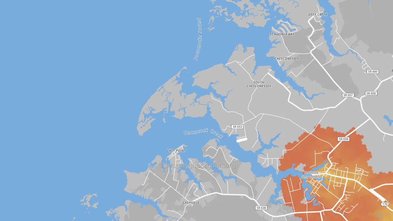 Bike Grade map of East Point, VA