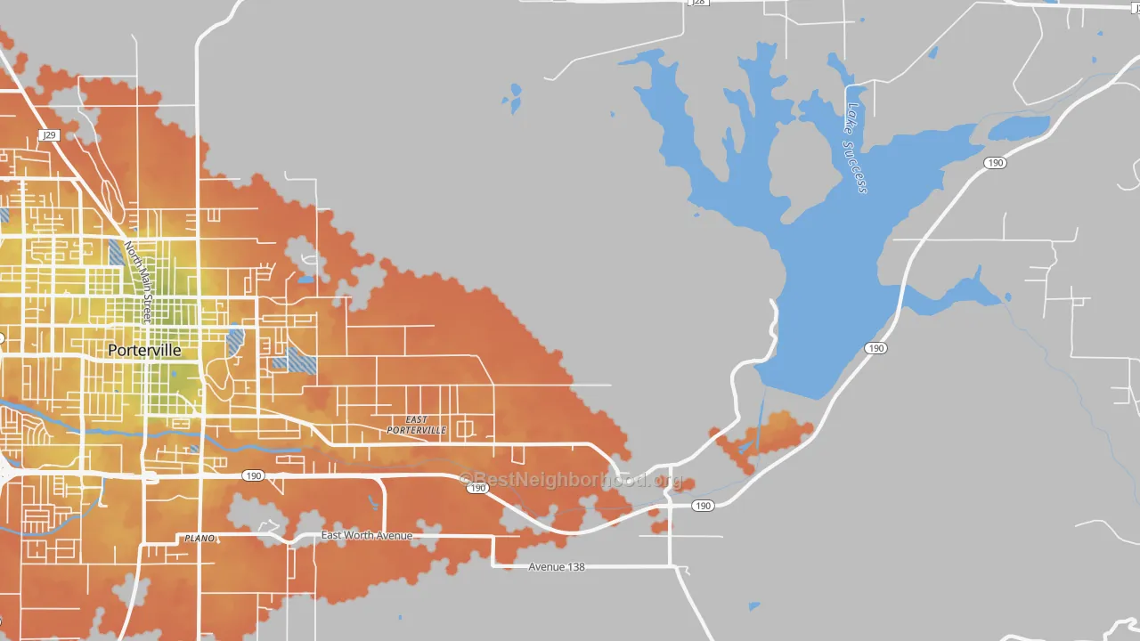 Bike Grade map of East Porterville, CA