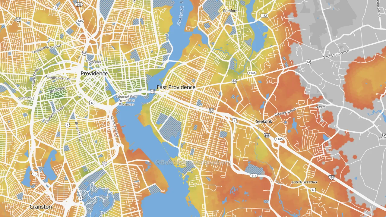 Bike Grade map of East Providence, RI