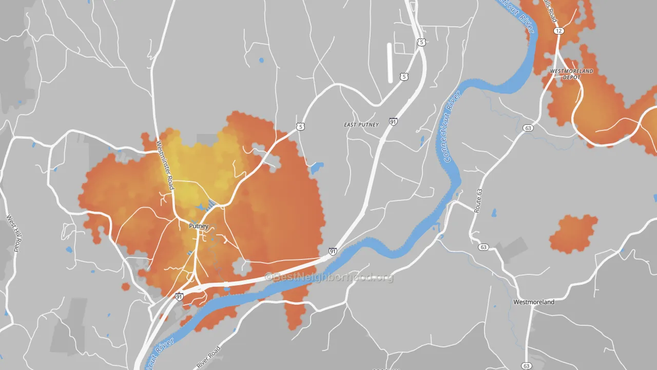 Bike Grade map of East Putney, VT