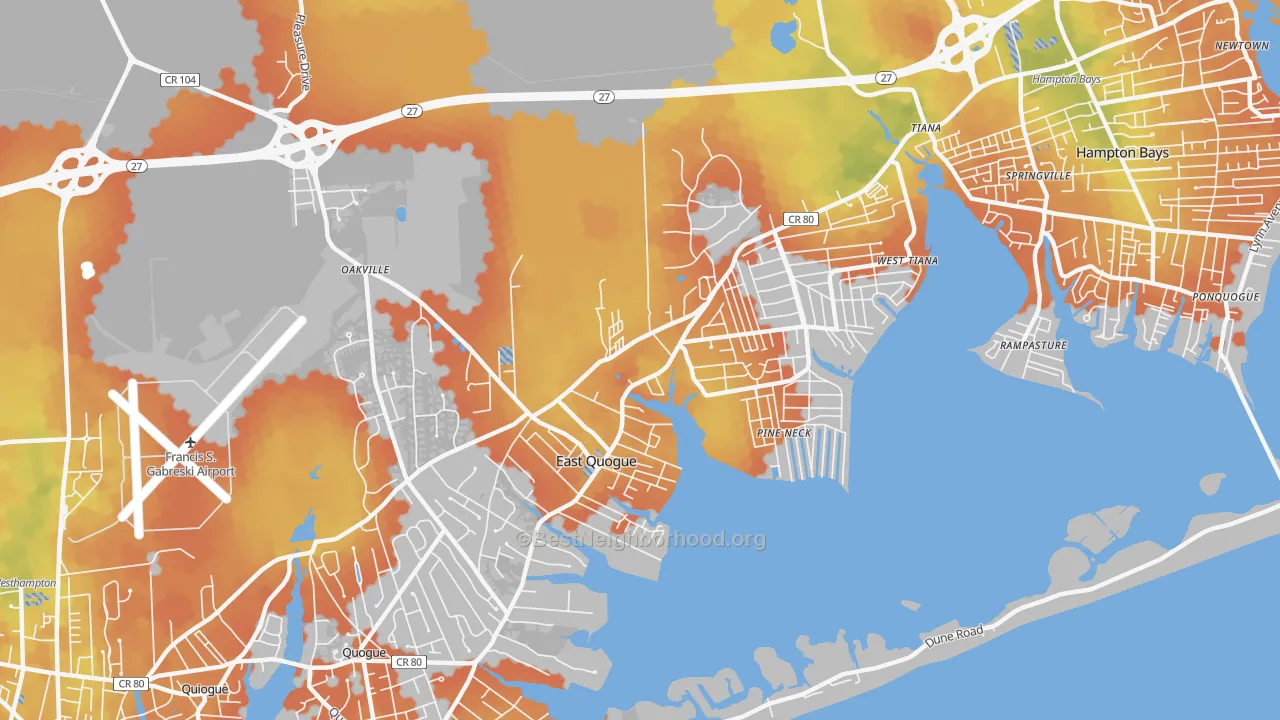 Bike Grade map of East Quogue, NY