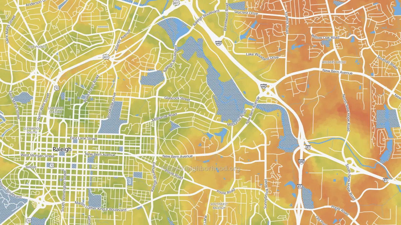 Bike Grade map of East Raleigh, Raleigh, NC