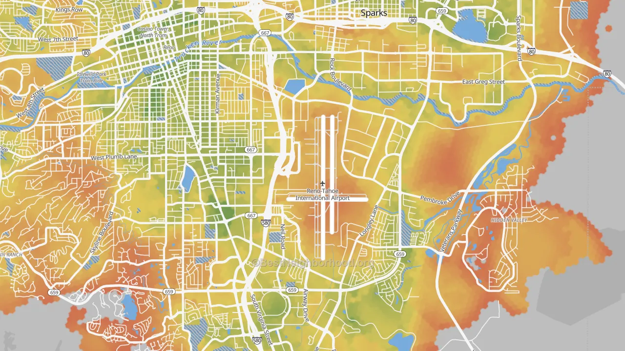 Bike Grade map of East Reno, Reno, NV