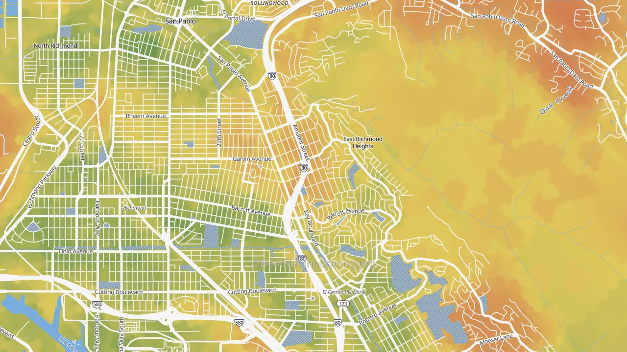 Bike Grade map of East Richmond, Richmond, CA