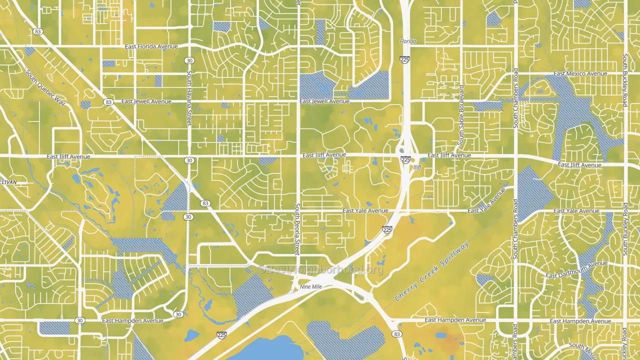Bike Grade map of East Ridge-Ptarmigan Park, Aurora, CO
