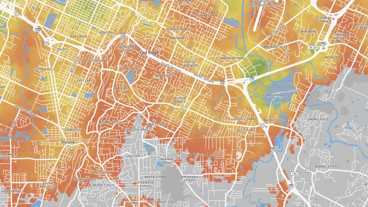 Bike Grade map of East Ridge, TN
