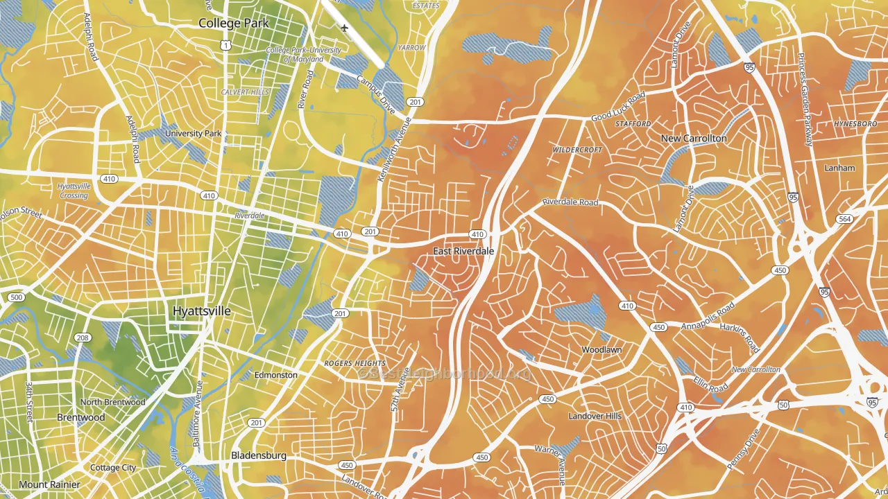 Bike Grade map of East Riverdale, MD