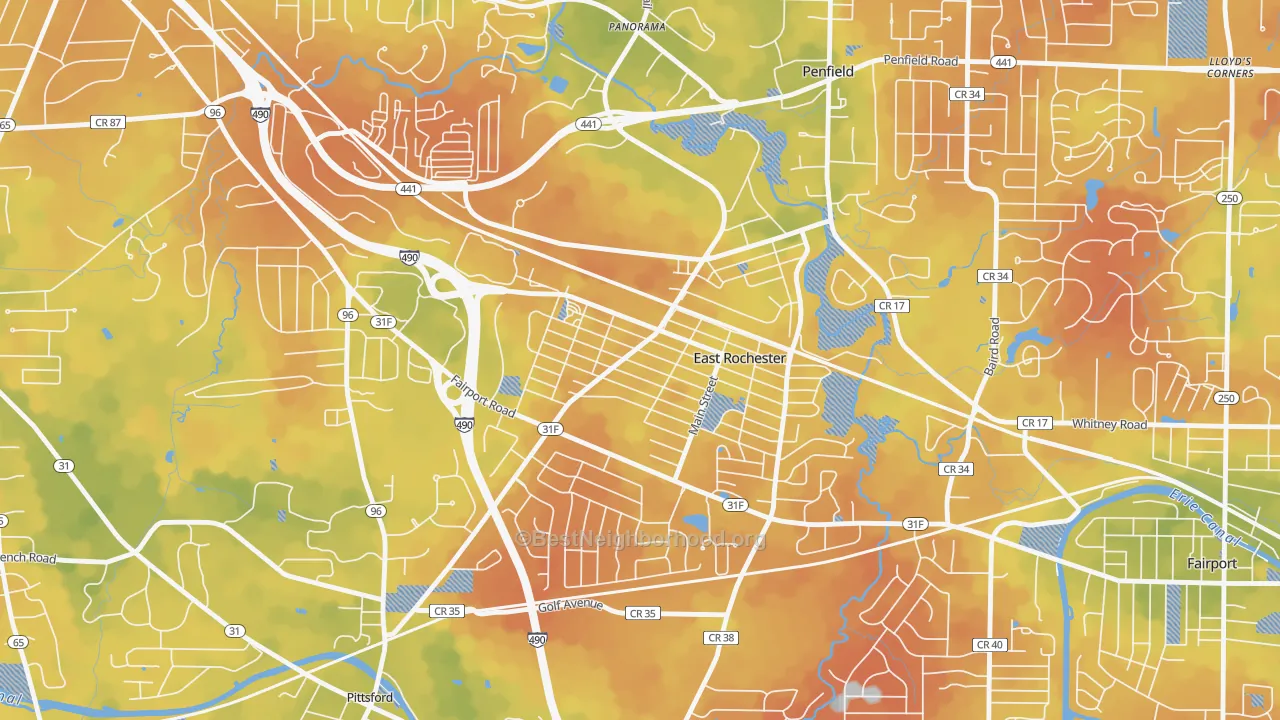 Bike Grade map of East Rochester, NY