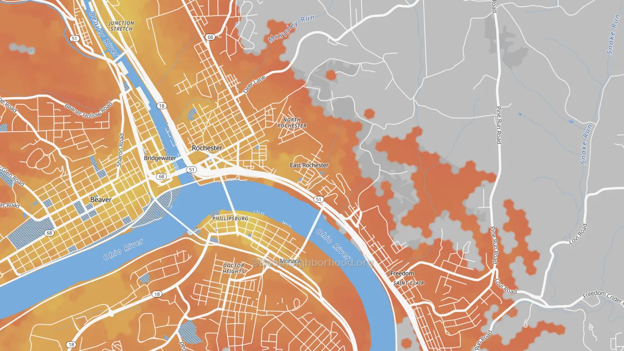 Bike Grade map of East Rochester, PA
