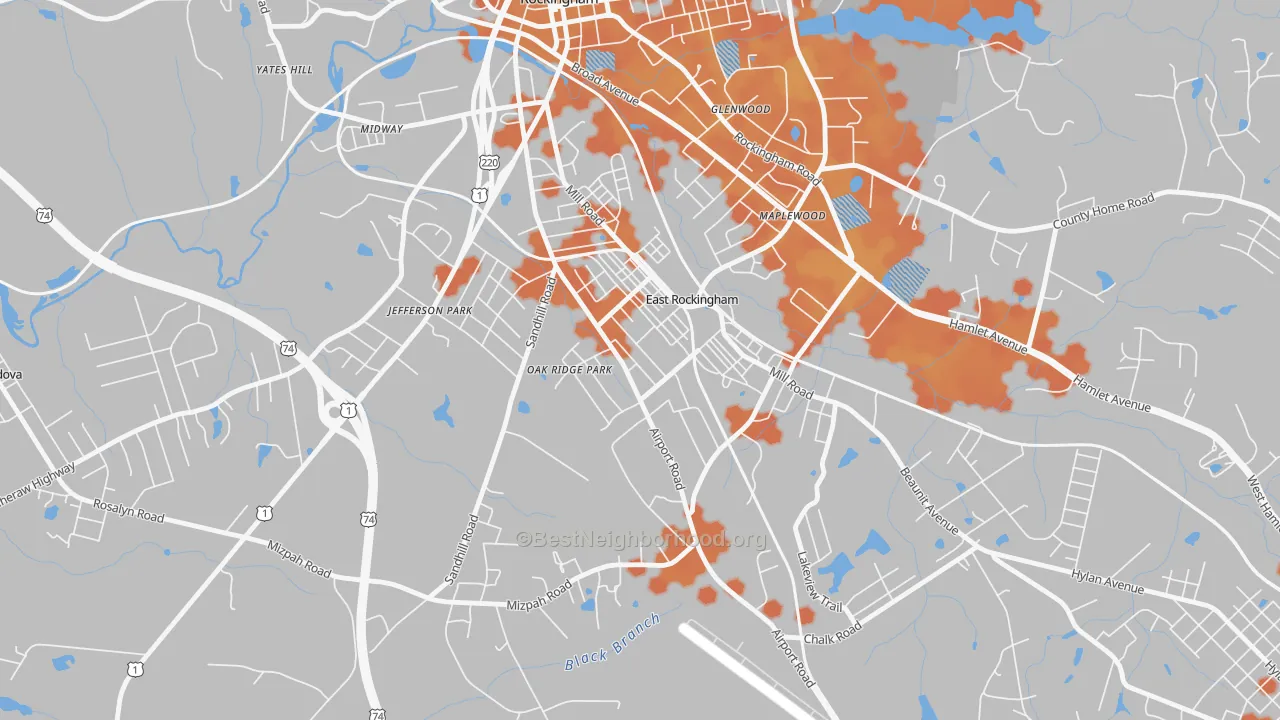 Bike Grade map of East Rockingham, NC