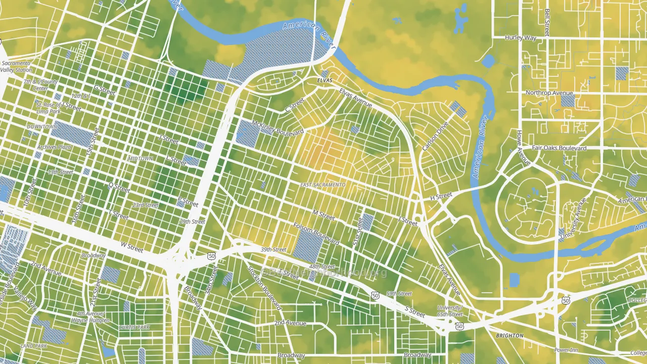 Bike Grade map of East Sacramento, Sacramento, CA