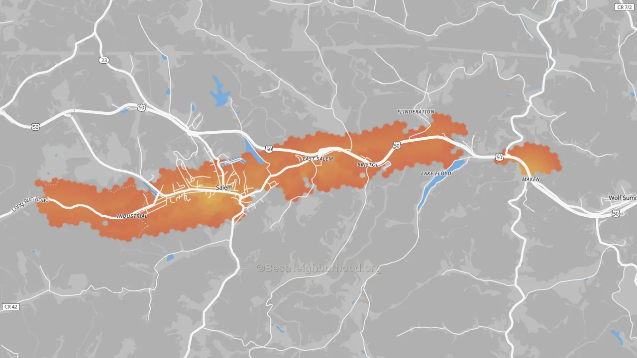 Bike Grade map of East Salem, WV