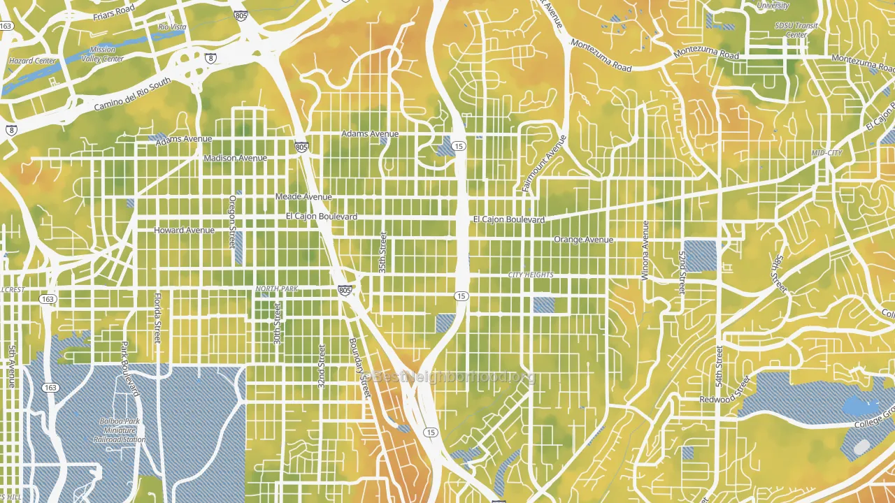 Bike Grade map of East San Diego, San Diego, CA