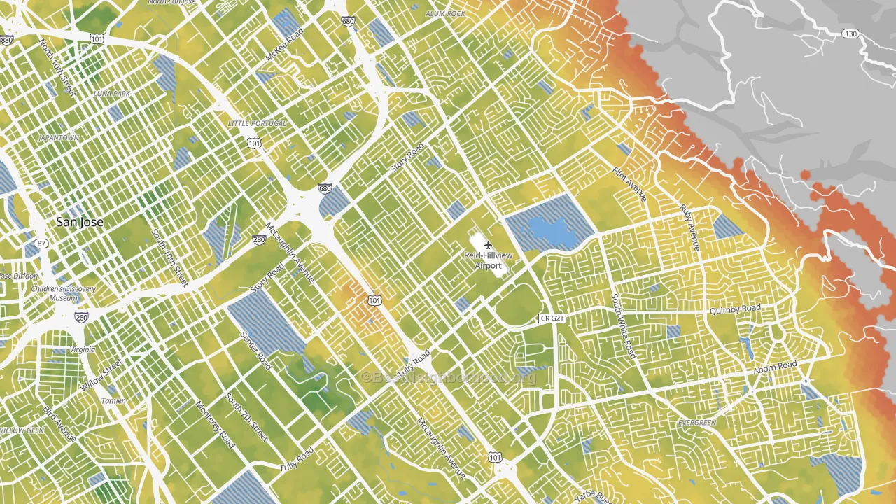 Bike Grade map of East San Jose, San Jose, CA