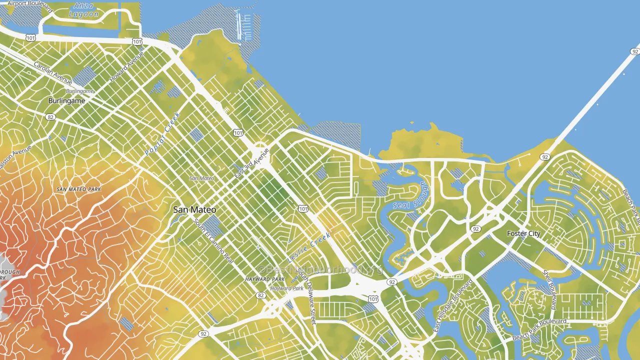 Bike Grade map of East San Mateo, San Mateo, CA