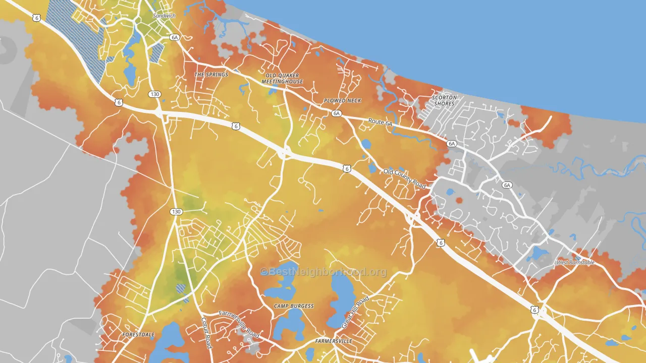 Bike Grade map of East Sandwich, MA