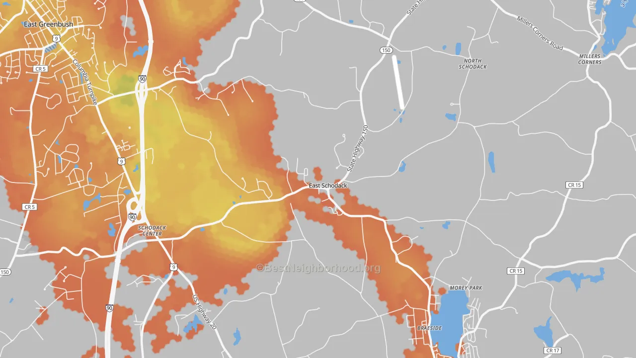 Bike Grade map of East Schodack, NY