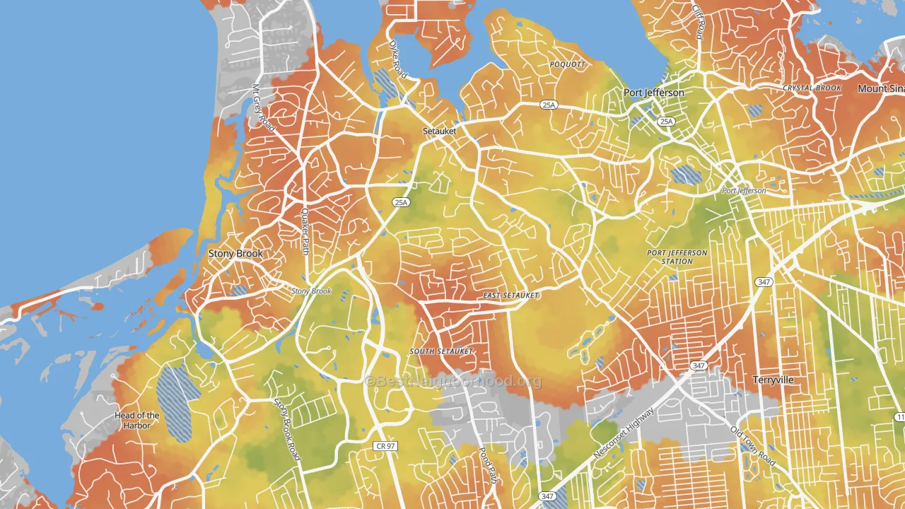 Bike Grade map of East Setauket, NY