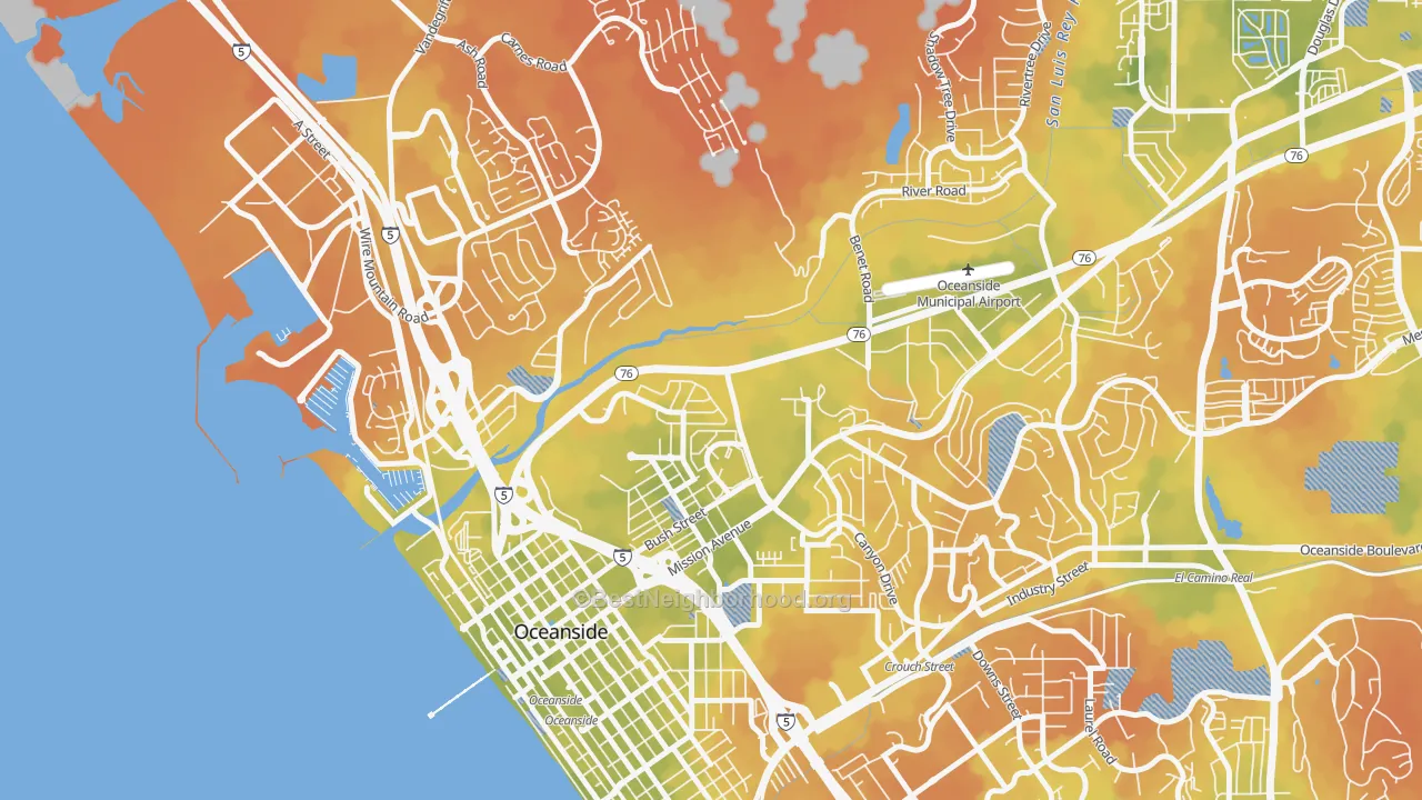 Bike Grade map of East Side Capistrano, Oceanside, CA
