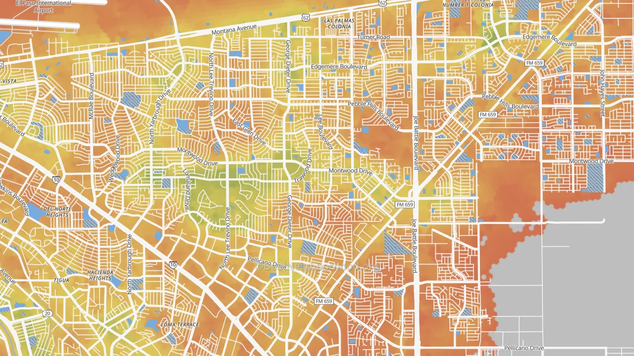 Bike Grade map of East Side, El Paso, TX
